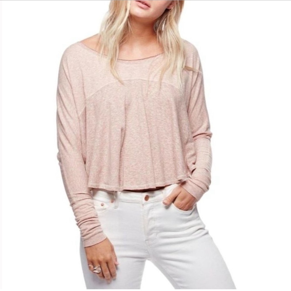 Free People XS Cloud Nine Slouchy Oversized Long Sleeve Top Sunset Haze Pink